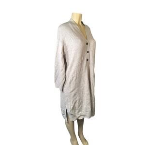 Size F Lowrys Farm Light Gray Long Sleeve Button Henley Sweater Dress Tunic Wool